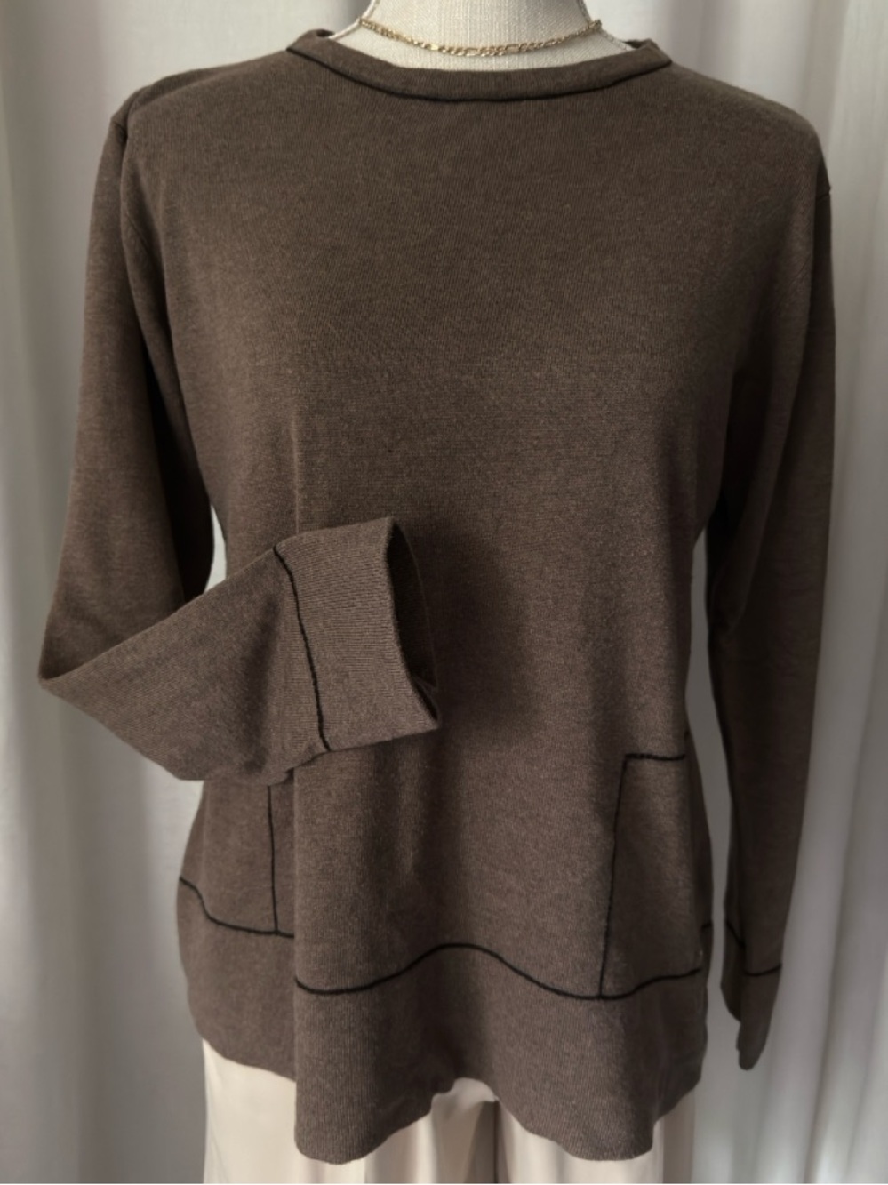 CK Brown Long Sleeve Knit Top